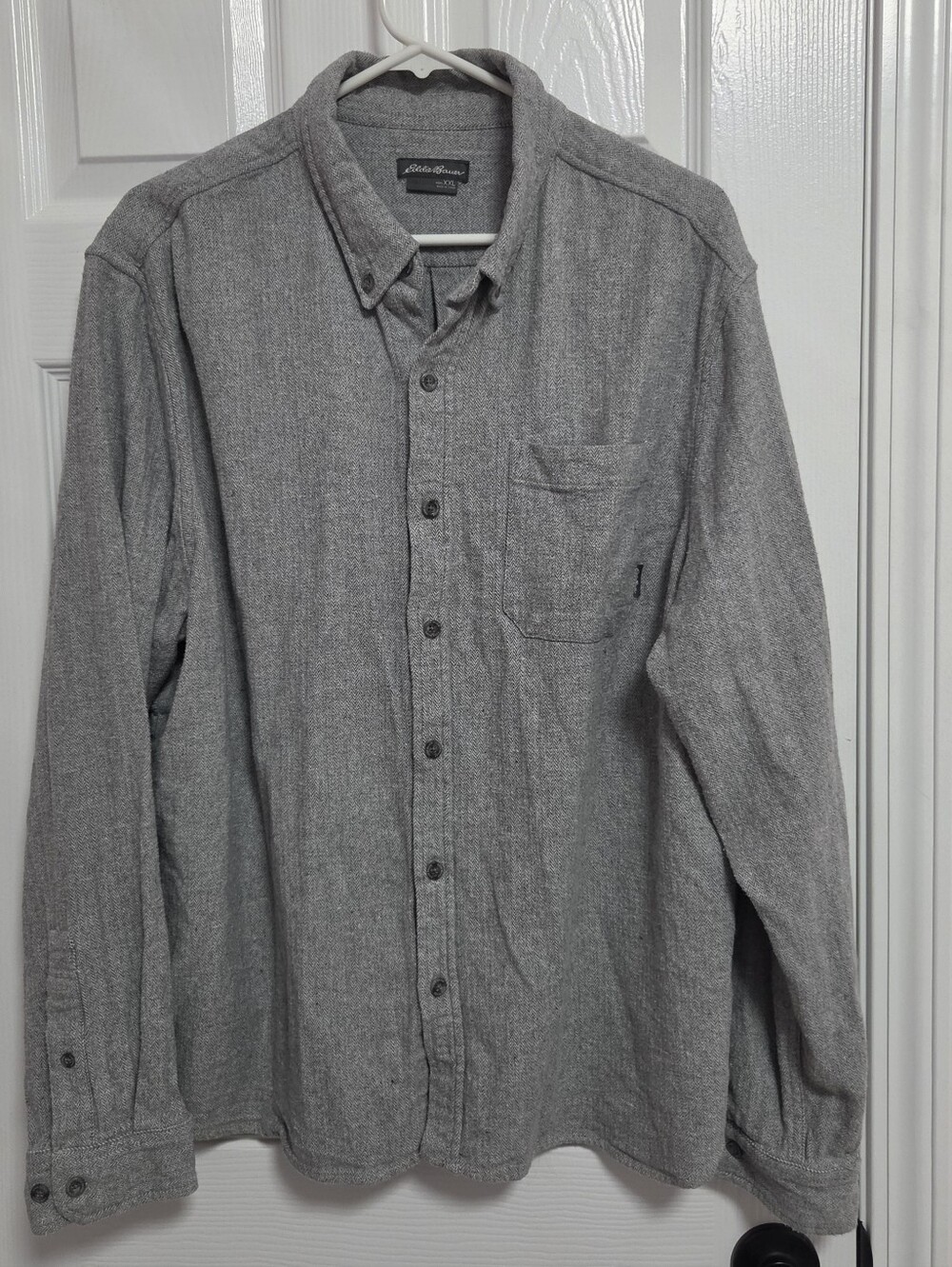 Eddie Bauer Gray Flannel Mens Button Down Outdoors Layering Casual XXL